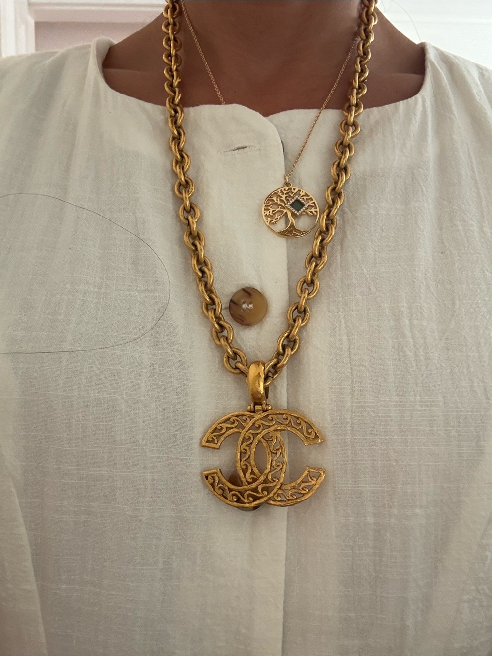 CHANEL Gold-Tone Chain Necklace with Ornate Double C Pendant - Picture 3 of 5